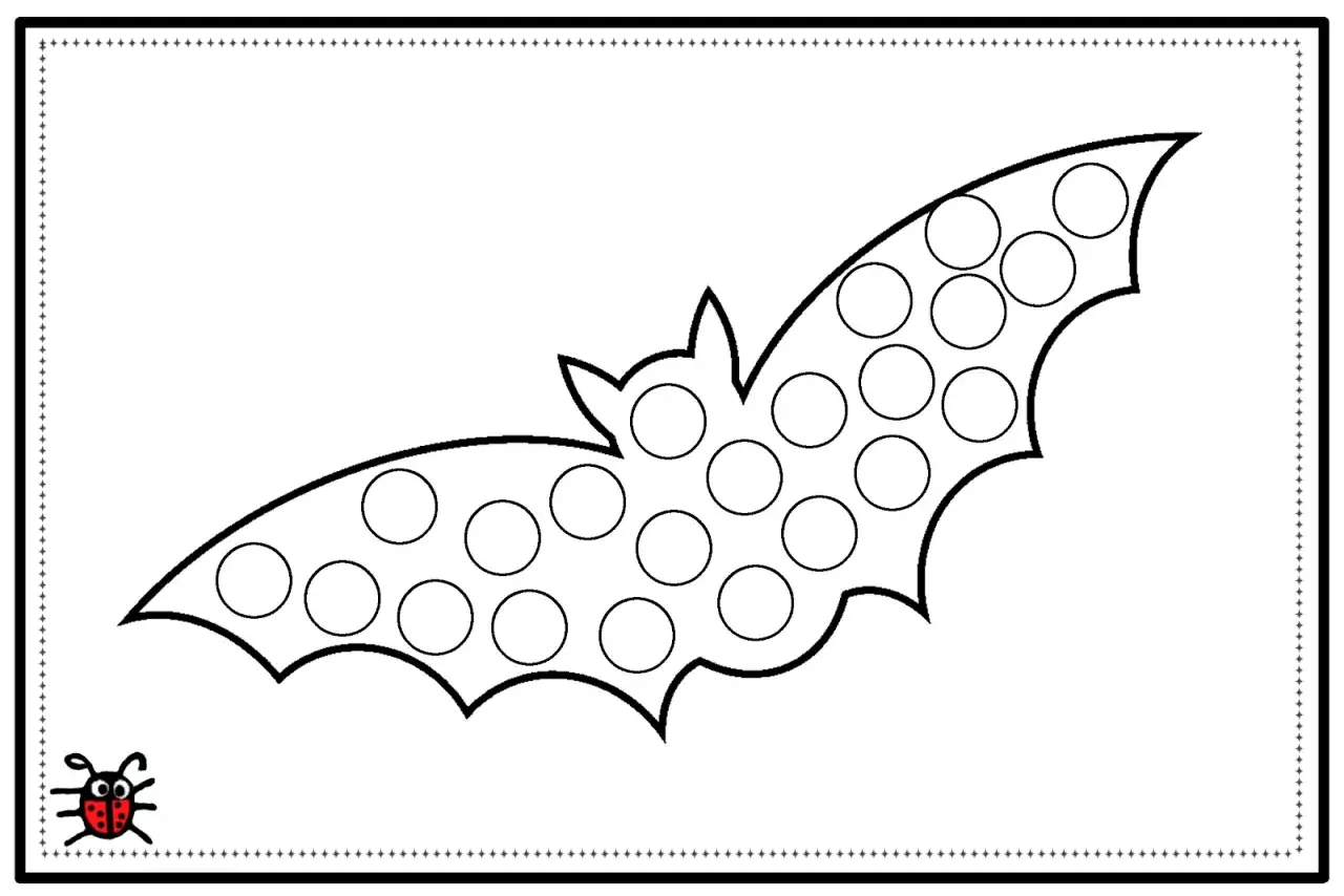 Fichas de Halloween para niños de 3 años: un murciélago con círculos para rellenar. ¡Perfecto para decorar!