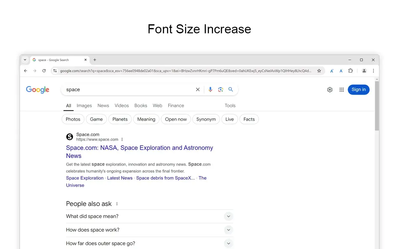 Powiększanie tekstu w Chrome skróty klawiszowe