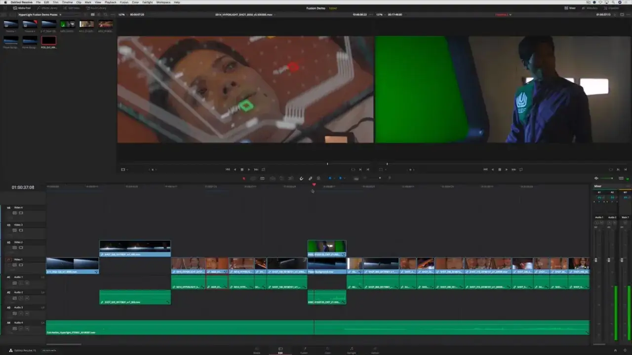 DaVinci Resolve timeline showing video clips and audio tracks, hinting at the creation of free DaVinci Resolve transitions.