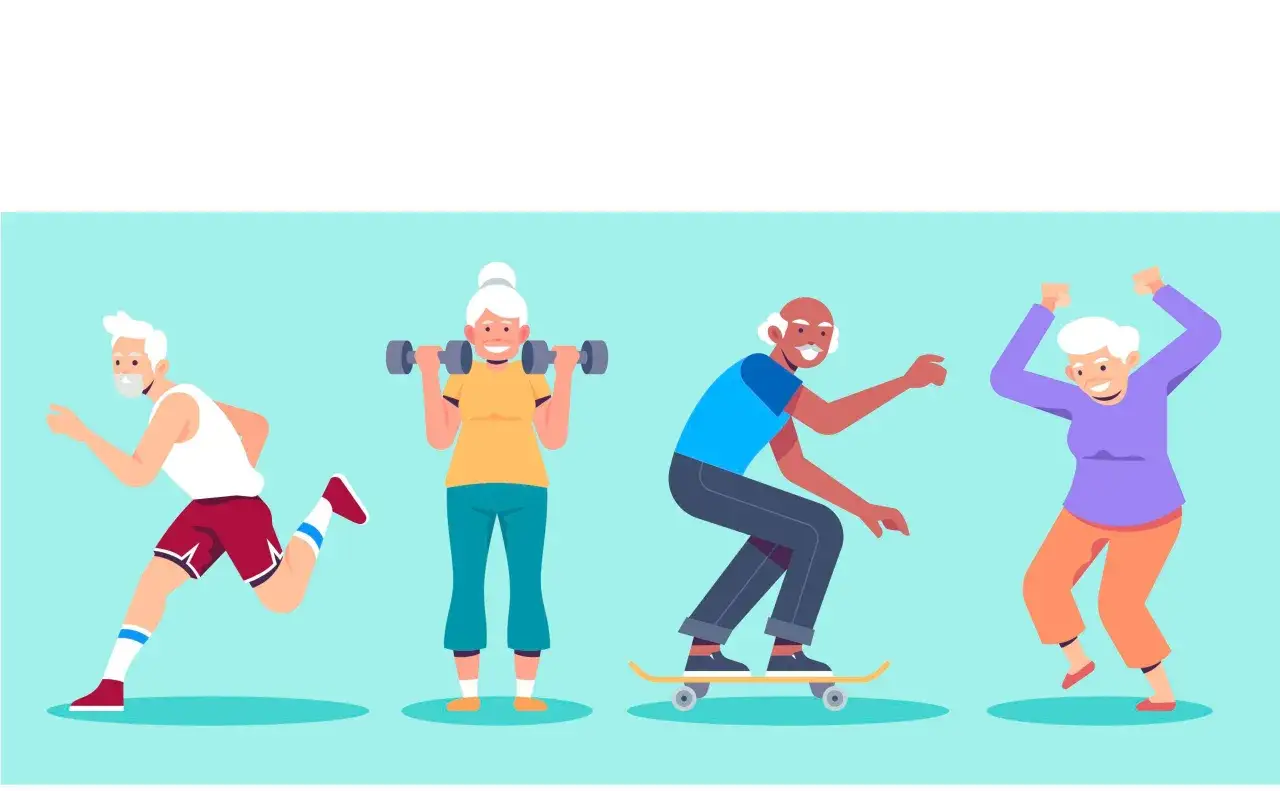 Des seniors actifs : course, musculation, skateboard, danse. La cl&eacute; pour comment rester jeune apr&egrave;s 50 ans est l'activit&eacute; physique !