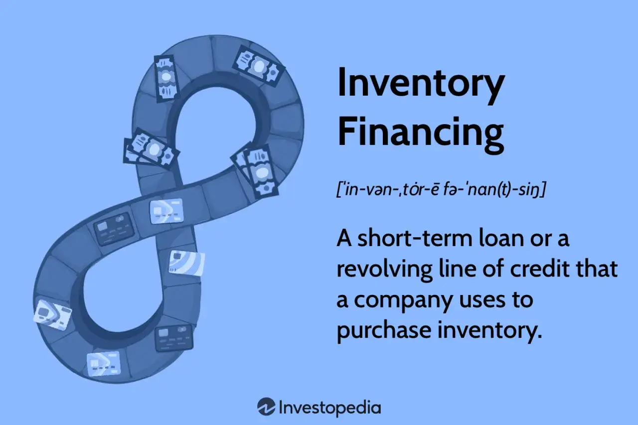 A blue infinity symbol made of blocks, with money and credit cards on it, illustrates inventory financing.
