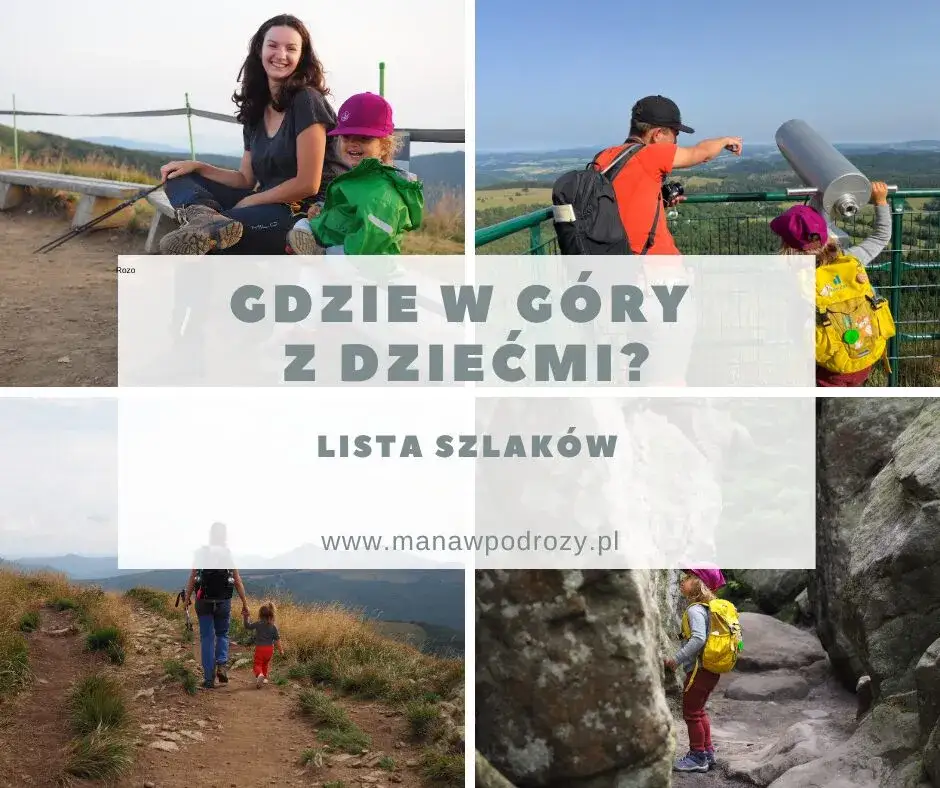 Rodzina z dziećmi w G&oacute;rach Stołowych lub przy kolejce linowej w Beskidach