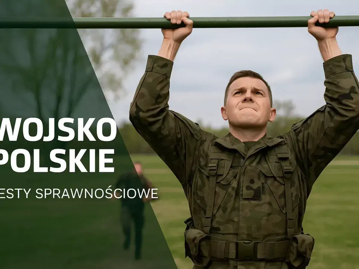 Żołnierz wykonuje podciąganie na drążku, przygotowując się do testów sprawnościowych. Wojsko Polskie wymaga wysokiej formy.