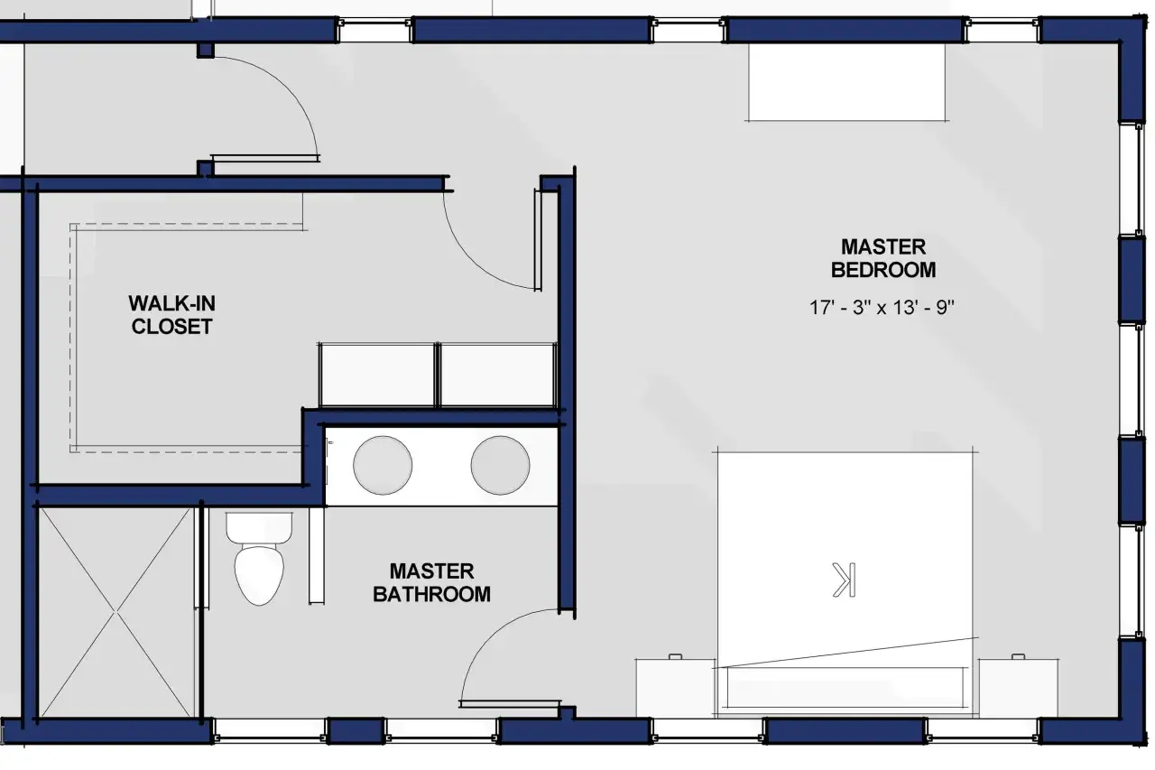 Floor plan showing master bedroom layout ideas, featuring a walk-in closet, master bathroom with double vanity, and spacious bedroom.