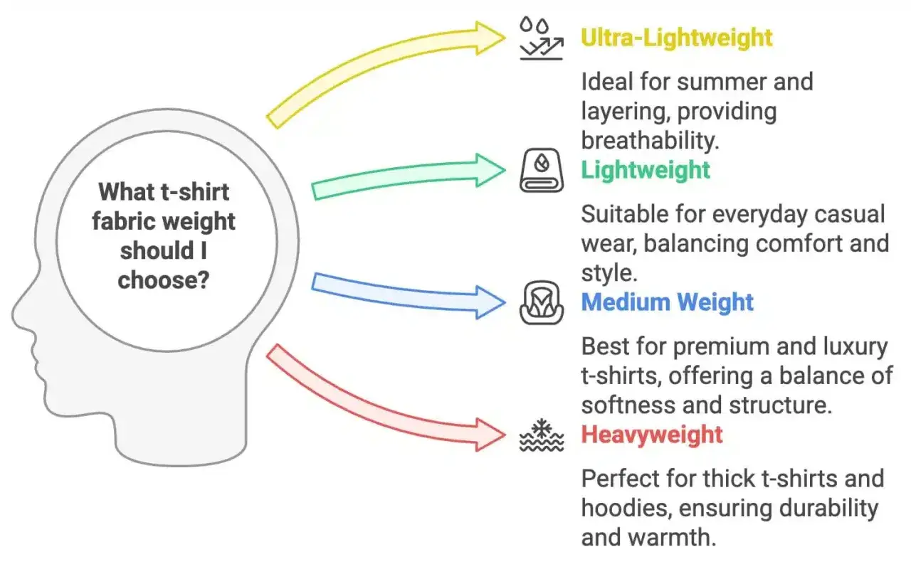 Hilfe bei der Wahl des richtigen **gewicht t shirt**: ultra-leicht, leicht, mittelschwer oder schwer. Jedes hat seine Vorteile.