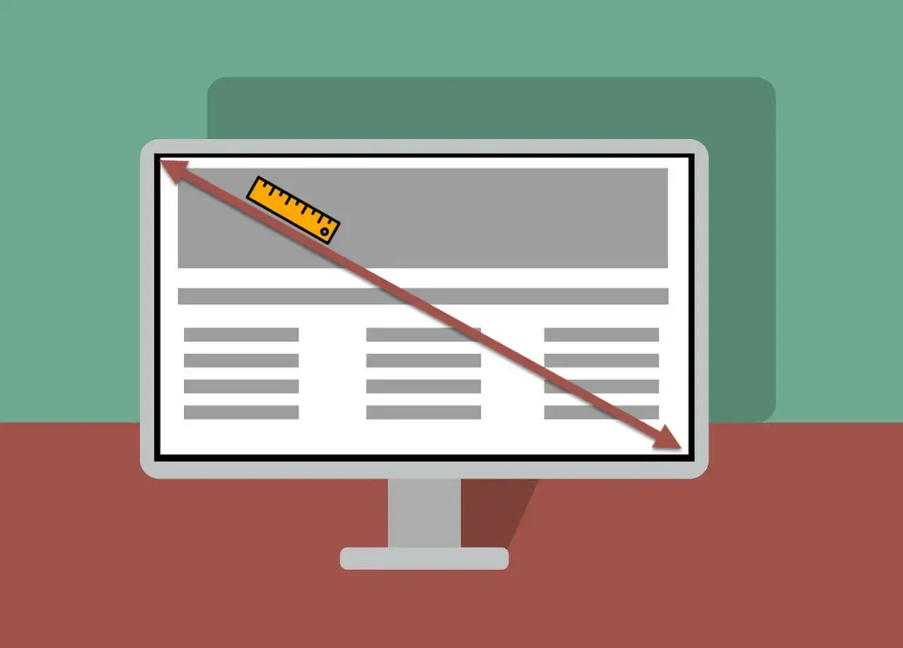 Illustration montrant comment connaitre la taille de son &eacute;cran pc avec une r&egrave;gle mesurant la diagonale.