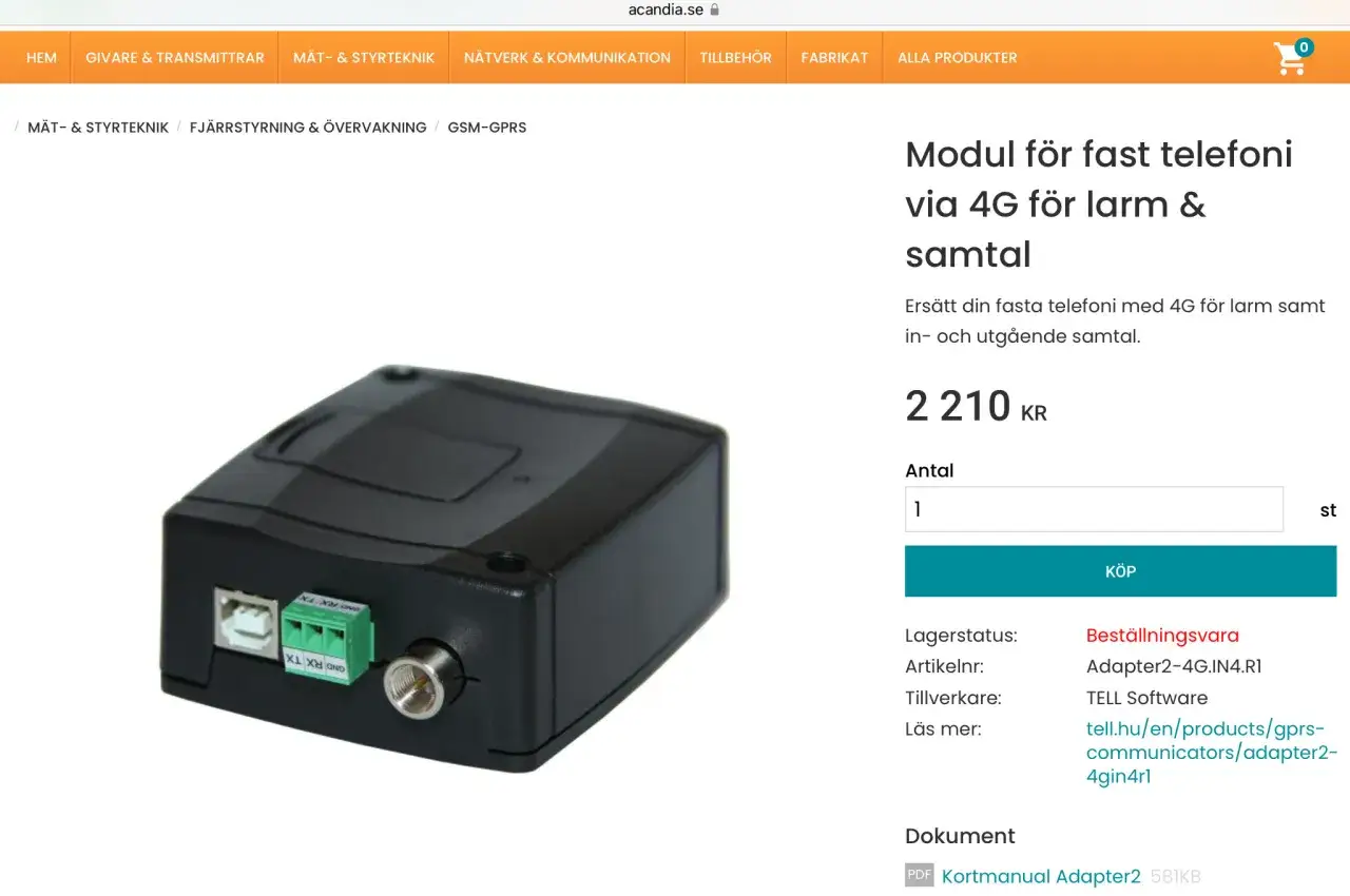 Modul f&ouml;r fast telefoni via 4G, perfekt f&ouml;r sms larm och samtal. Ers&auml;tter din gamla telefon f&ouml;r trygghet.