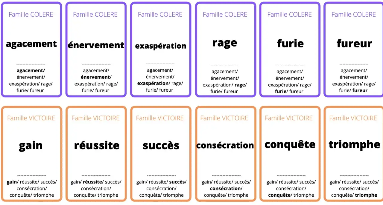 Cartes illustrant des synonymes de vie :
