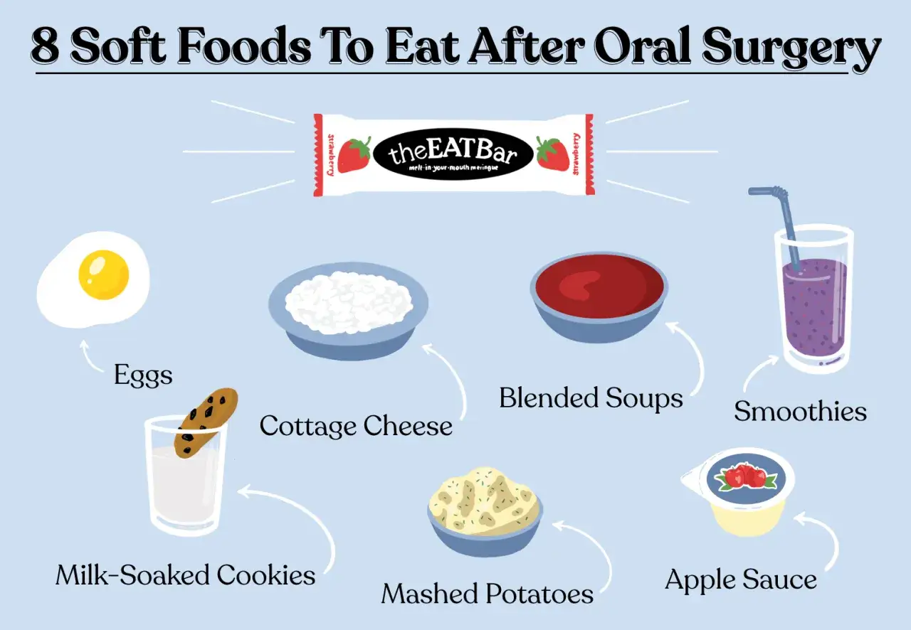 Ideas de qué comer cuando te sacan una muela: huevos, puré de papas, compota de manzana, batidos, queso cottage, sopas, galletas remojadas y una barra de merengue.