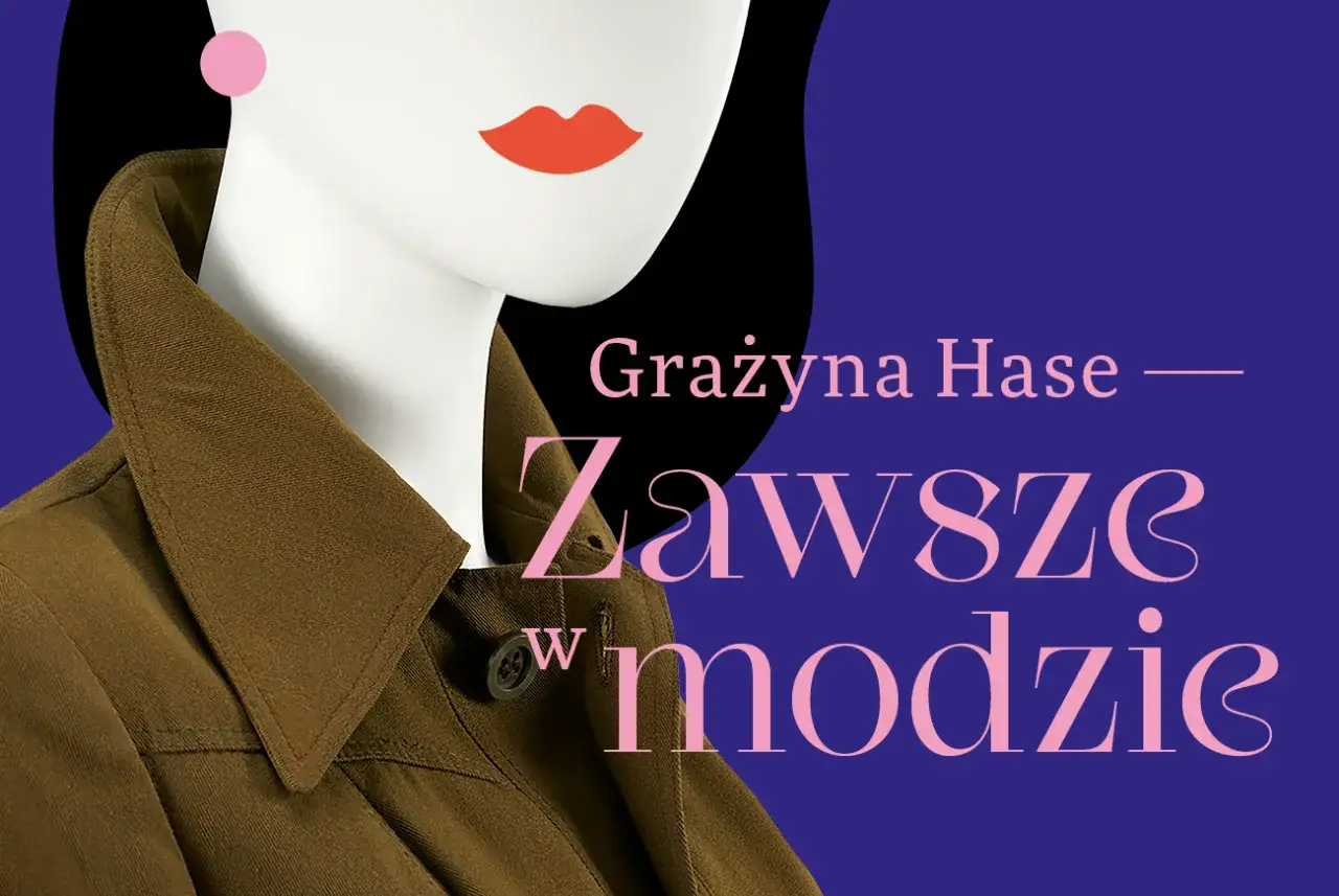 Stylizacja Grażyny Hase – zawsze w modzie. Stylizowana głowa manekina z czerwoną szminką i różową kropką na policzku, ubrana w brązową kurtkę.