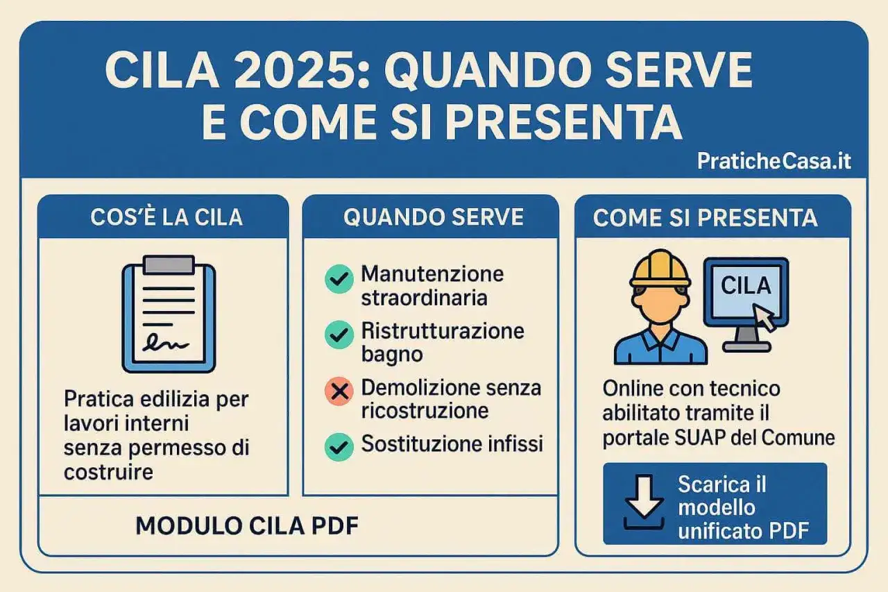 La CILA è una pratica edilizia per lavori interni, come la manutenzione straordinaria, che si presenta online con tecnico abilitato.