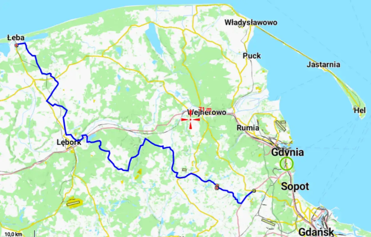 Mapa tras dojazdowych do Łeby z gł&oacute;wnych miast Polski