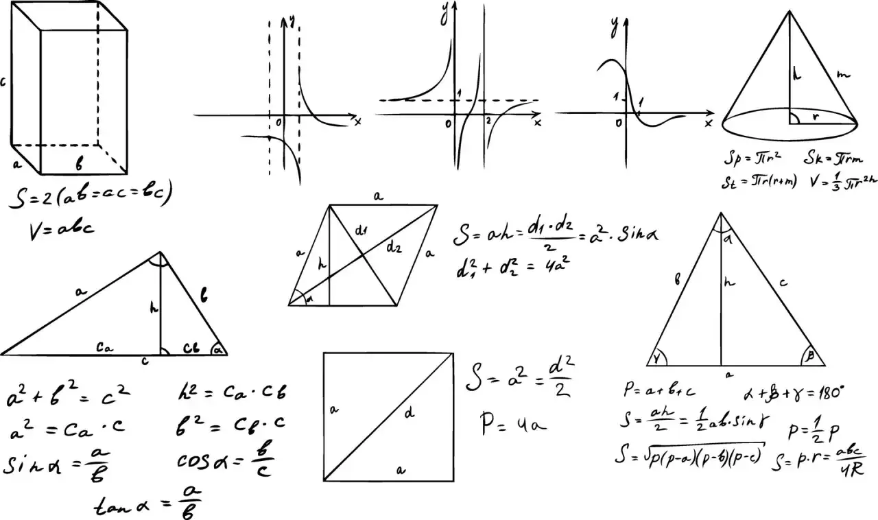 Własności rombu: pole S = ah = d1*d2/2, suma kwadratów przekątnych d1²+d2² = 4a².