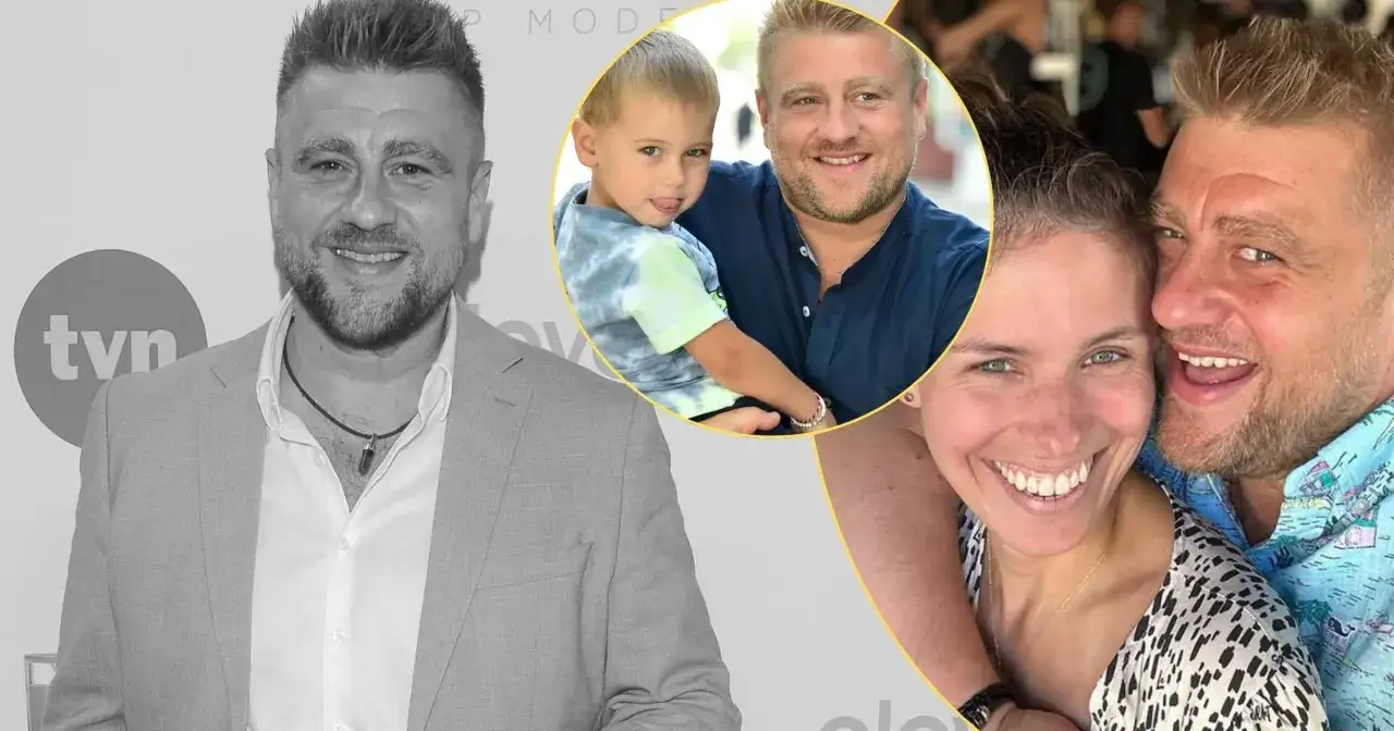 Tomasz Jakubiak z dziećmi i żoną, uśmiechnięci i szczęśliwi.