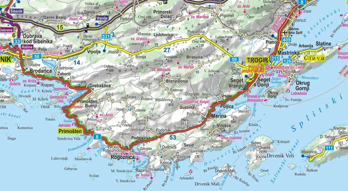 Czarnogóra mapa turystyczna lub widok na wybrzeże