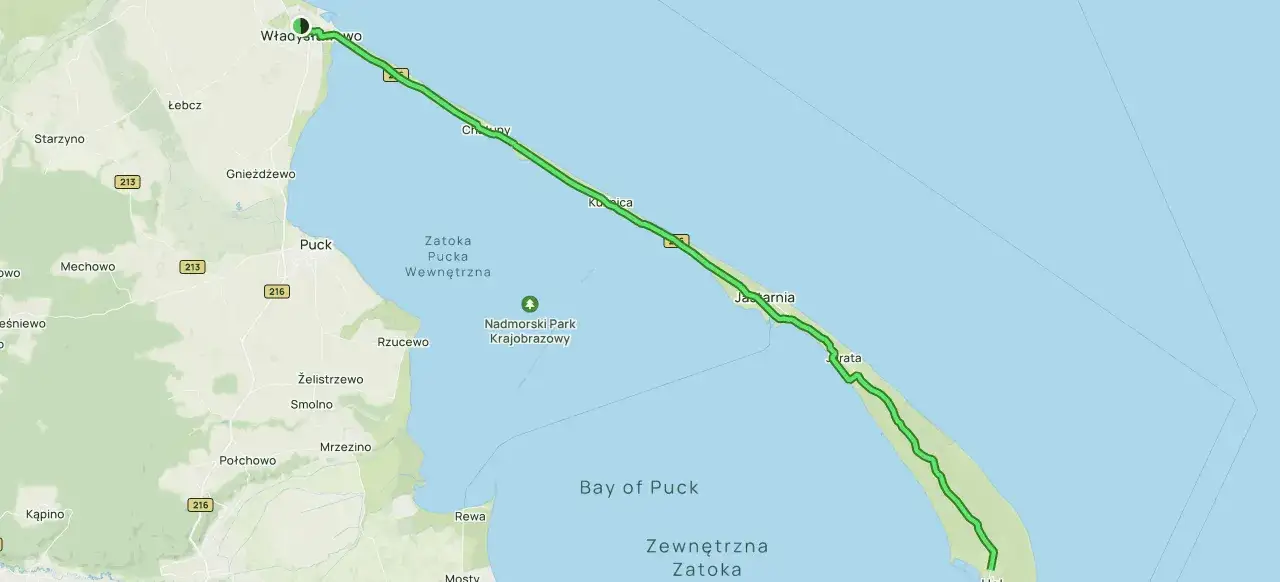 Trasa rowerowa przez Półwysep Helski, od Władysławowa do Helu, ma około 34 km.