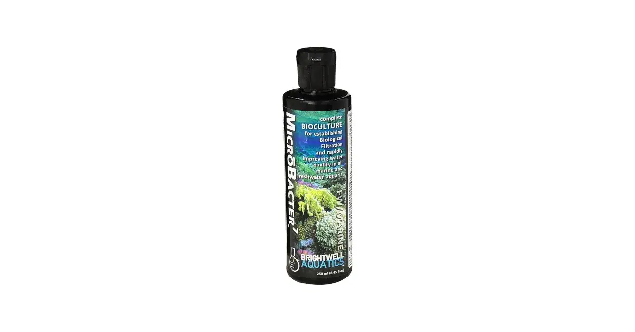 Bouteille de MicroBacter7 pour une filtration biologique efficace dans les aquariums marins et d'eau douce.