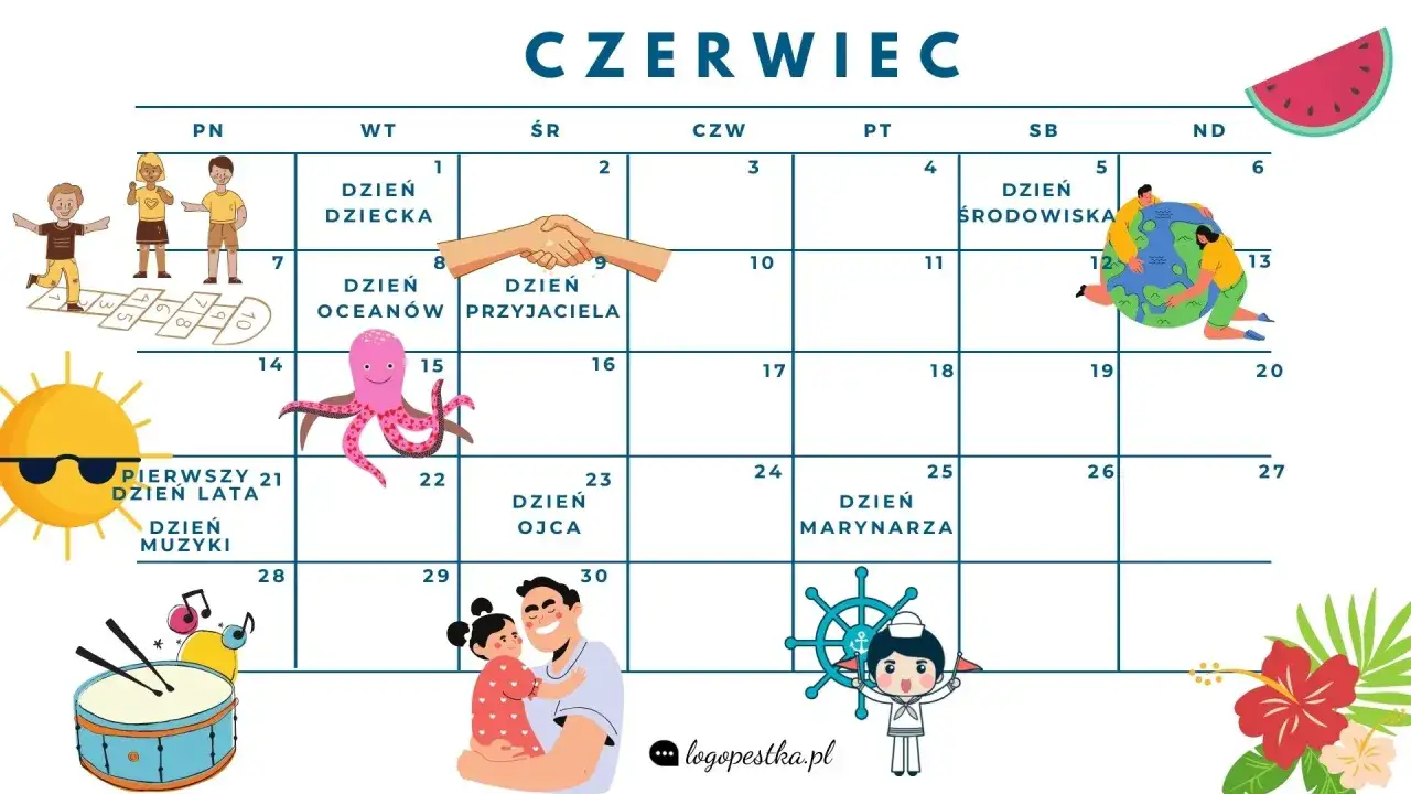 Czerwiec pełen atrakcji! Kalendarz dni nietypowych: Dzień Dziecka, Przyjaciela, Ojca, Muzyki, Środowiska, Oceanów i Marynarza.