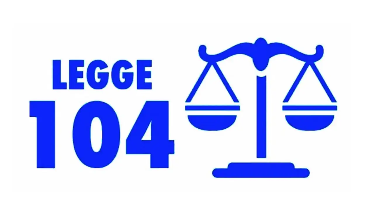 Novità Legge 104: bilancia della giustizia blu su sfondo bianco, per un lavoro part-time più equo.