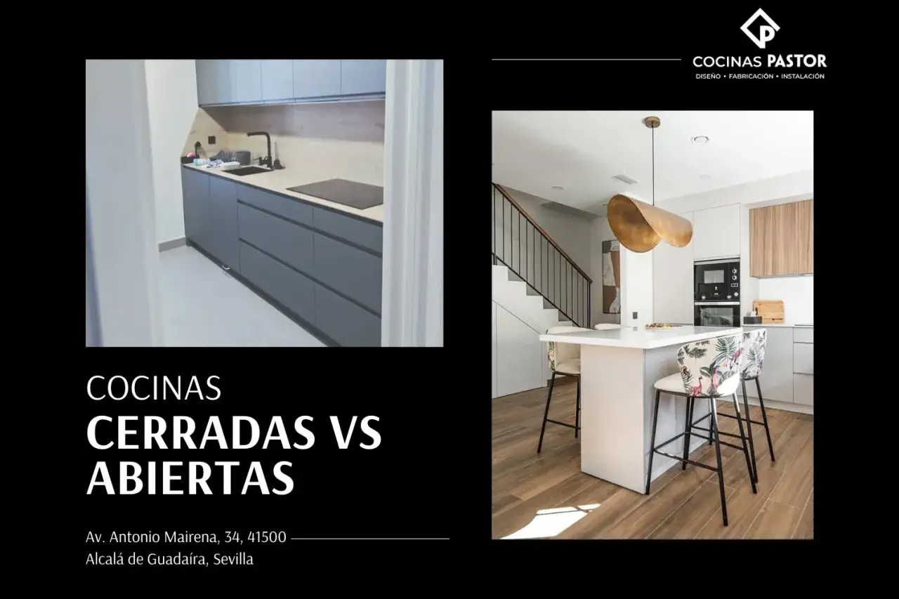 Cocina moderna gris y una cocina abierta con isla y taburetes decorados. ¿Prefieres cocina abierta o cerrada?