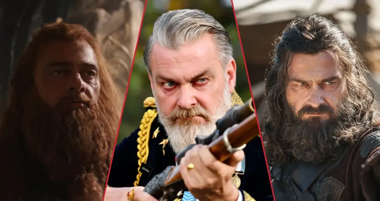 Ray Stevenson i tre olika roller: en medeltida krigare, en militärbefälhavare och en viking.