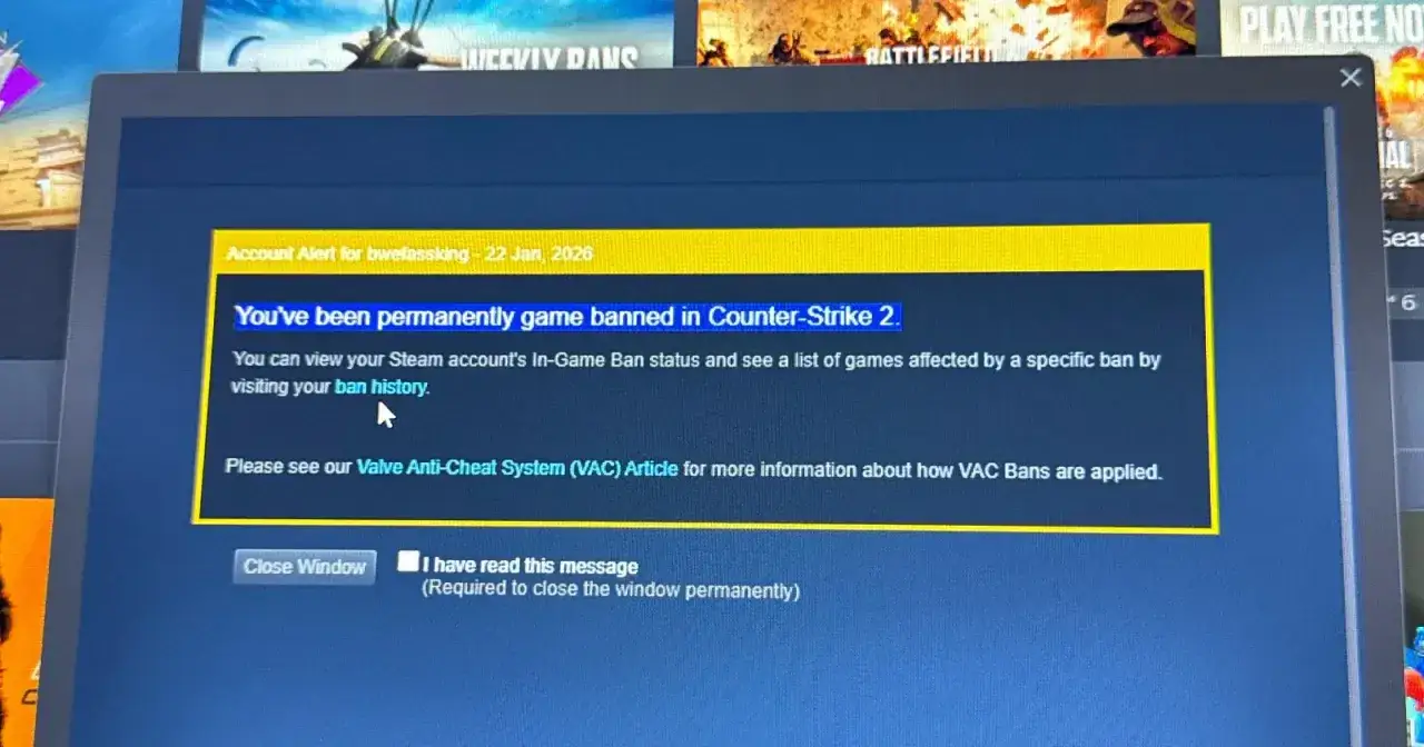 Steam ban account warning