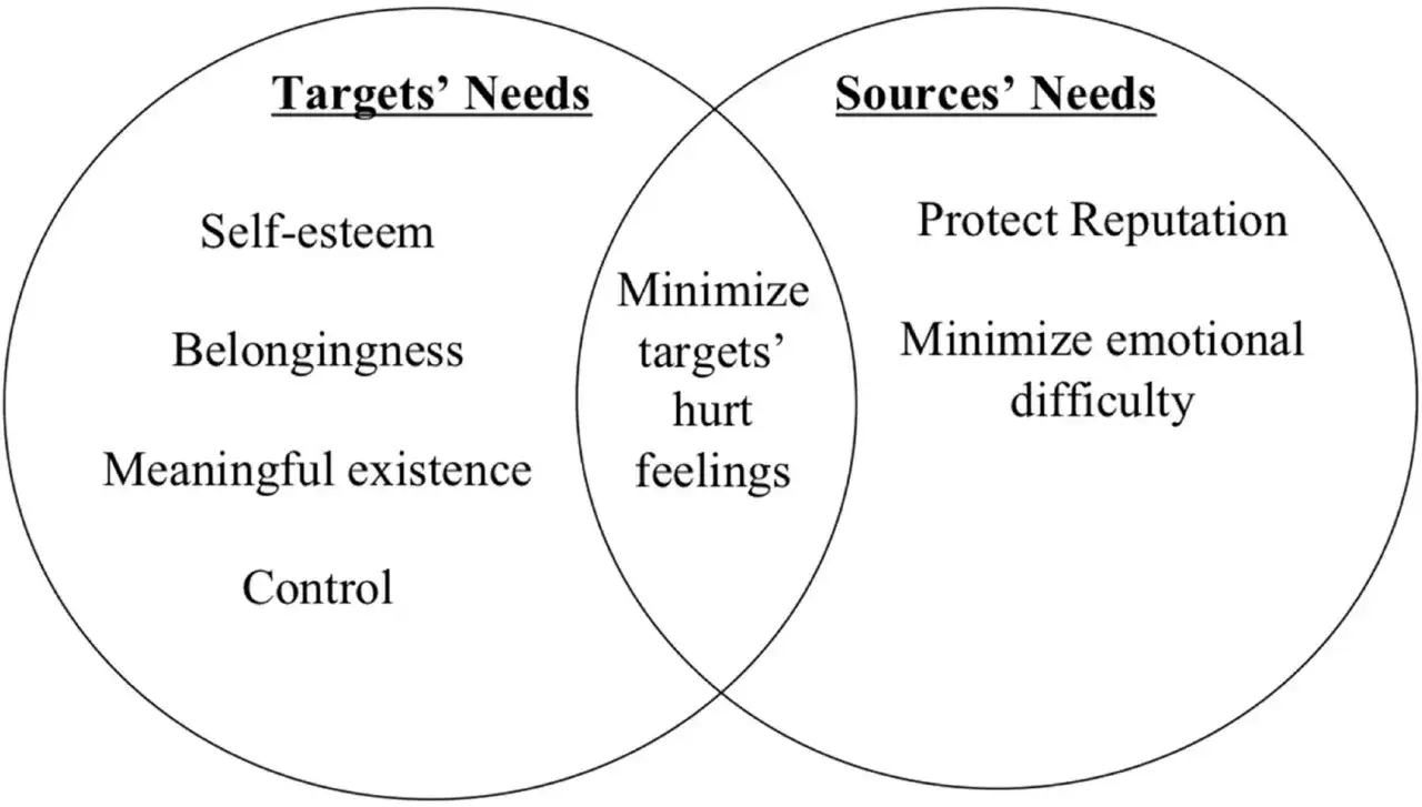 Venn-Diagramm: Bed&uuml;rfnisse von Zielen (Selbstwert, Zugeh&ouml;rigkeit, Sinn, Kontrolle) und Quellen (Ruf, emotionale Schwierigkeiten) &uuml;berschneiden sich bei 