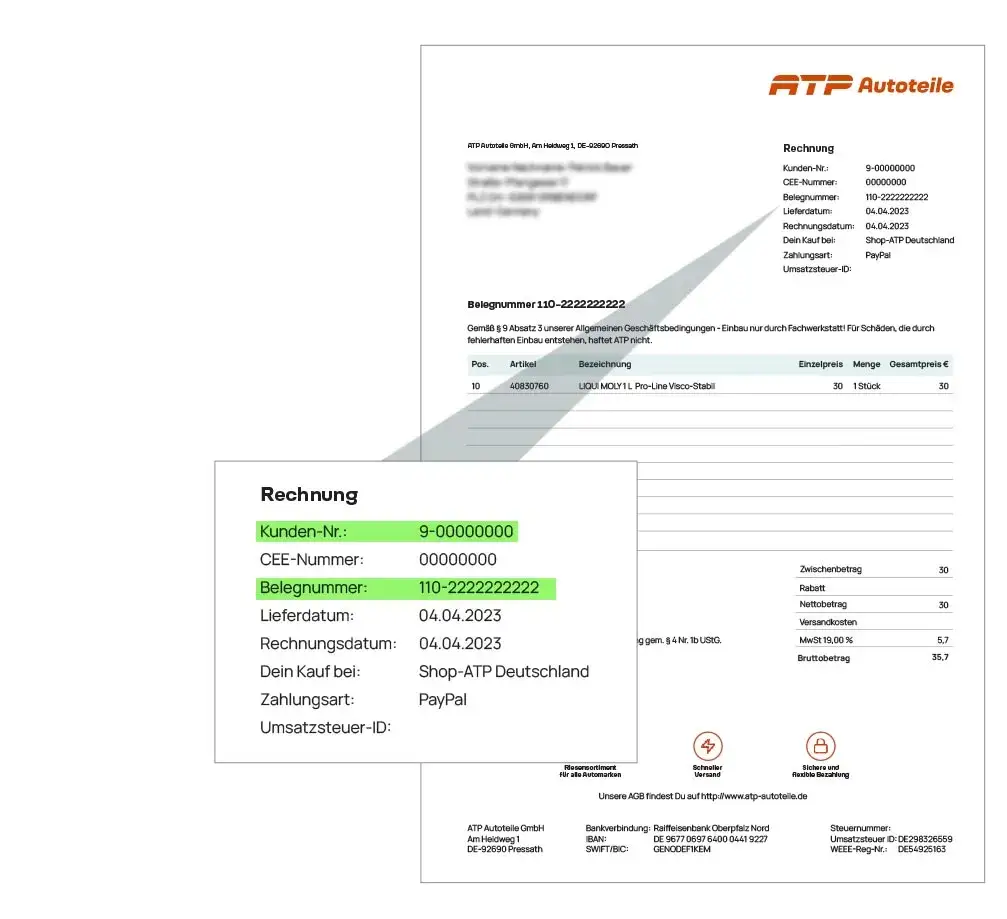 ATP Autoteile Kundenkonto Screenshot