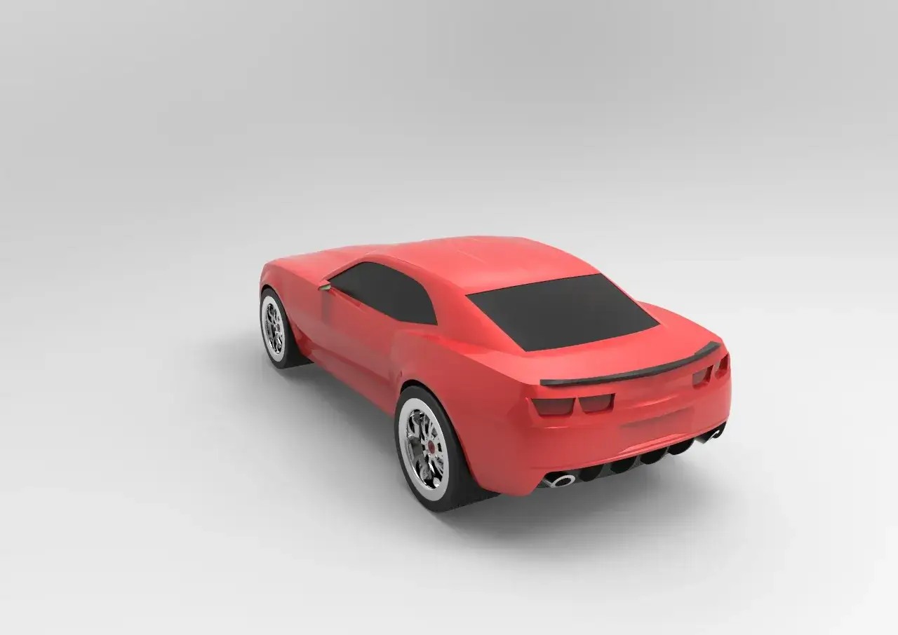 Czerwony sportowy samoch&oacute;d 3D, stworzony w programie do projektowania samochod&oacute;w 3d.