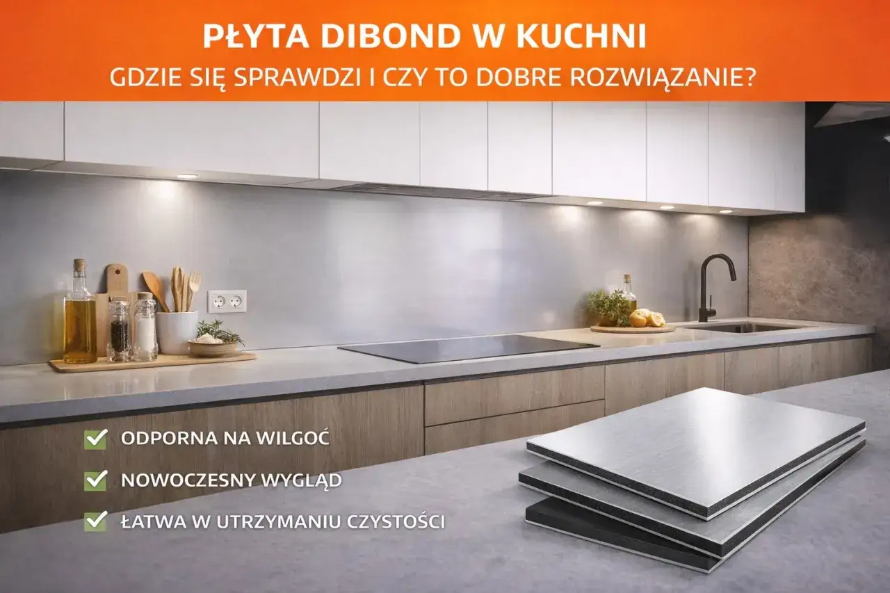 Nowoczesna kuchnia z płytą dibond. Odporna na wilgoć, łatwa w utrzymaniu czystości, nadaje się do kuchni.