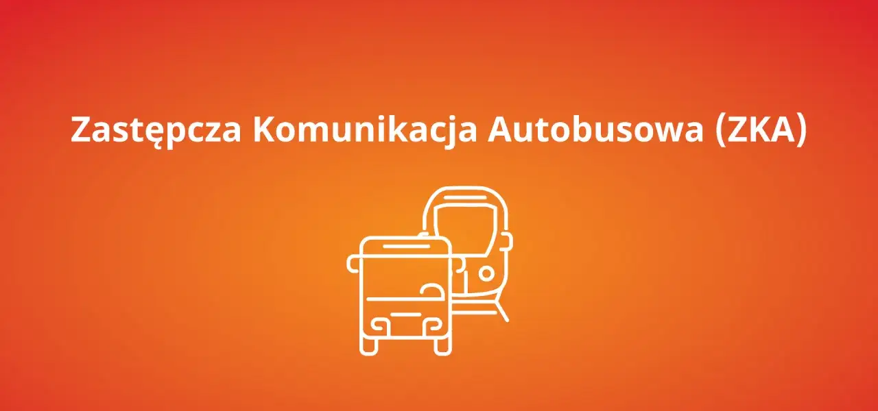 Zastępcza komunikacja autobusowa (ZKA) w Lęborku. Dwa autobusy, jeden za drugim, symbolizują transport.