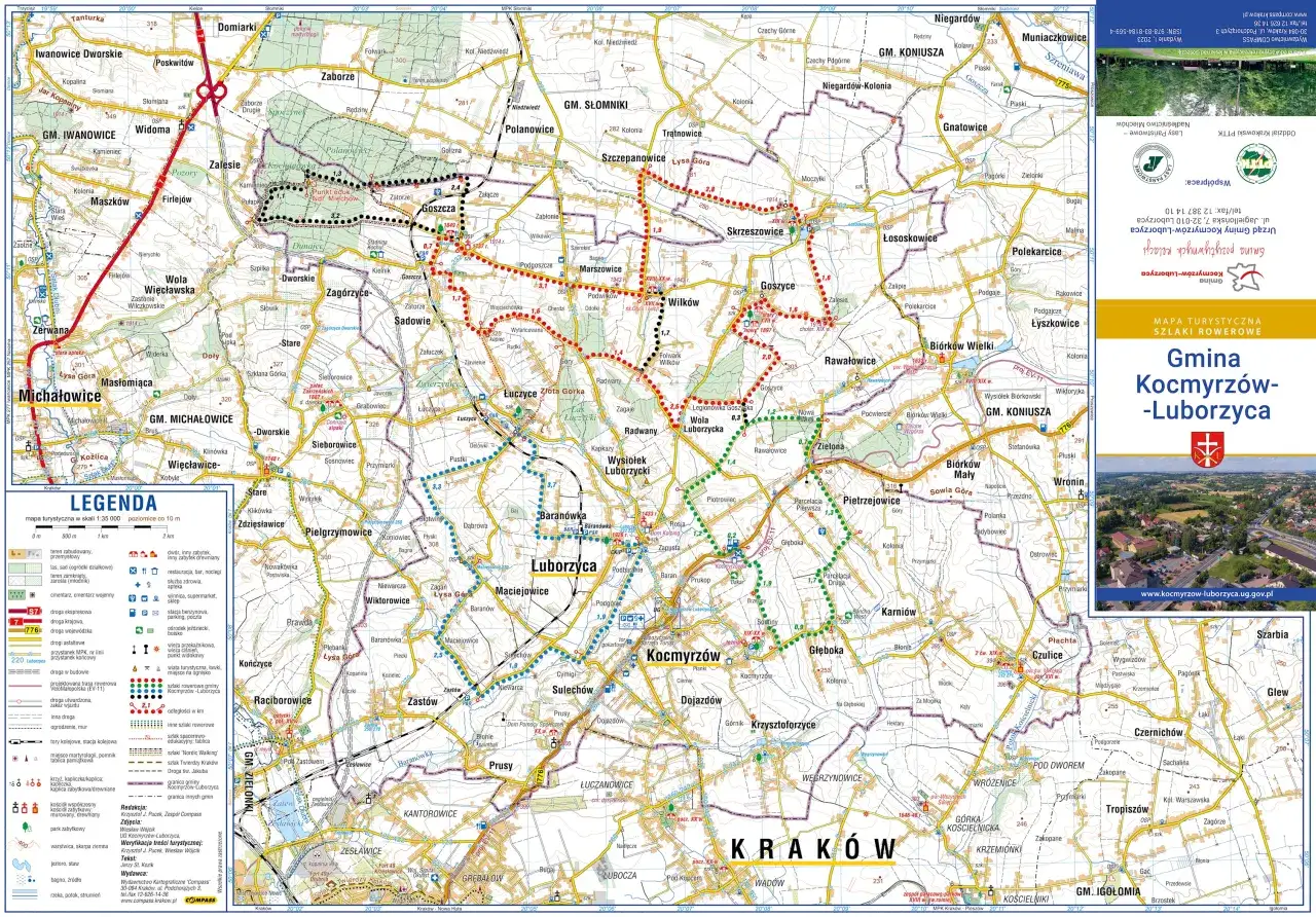Mapa turystyczna Gminy Kocmyrzów-Luborzyca z zaznaczonymi najpiękniejszymi trasami rowerowymi lubuskie.