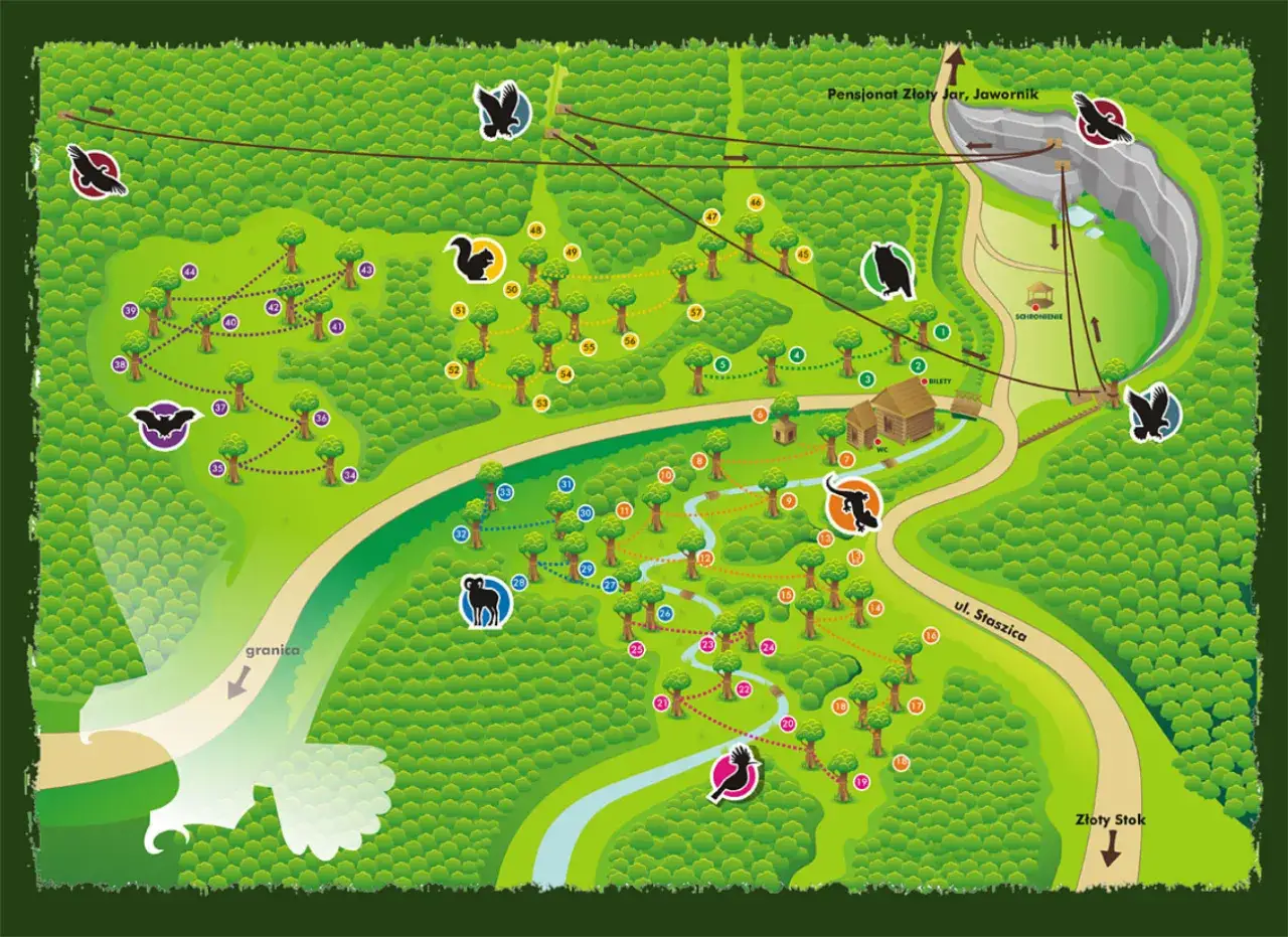 Mapa parków linowych Śląsk dla dzieci