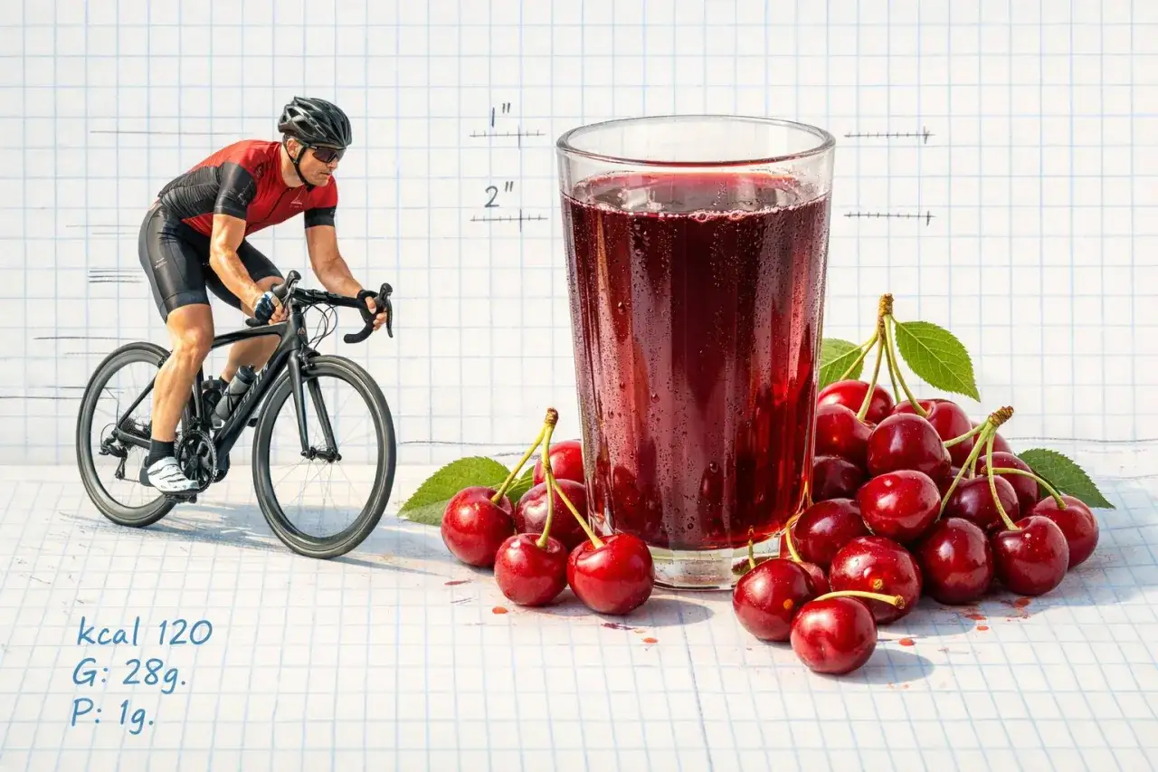 Cycliste buvant du jus de cerise, d&eacute;couvrez les jus de cerise bienfaits pour la r&eacute;cup&eacute;ration sportive.