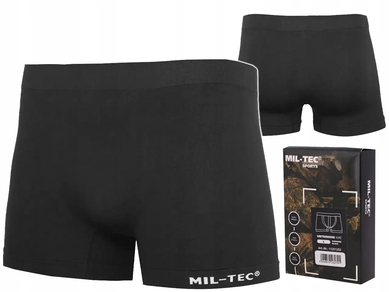 Czarne bokserki termoaktywne męskie MIL-TEC. Idealne na trening i do codziennego użytku, zapewniają komfort i odprowadzanie wilgoci.