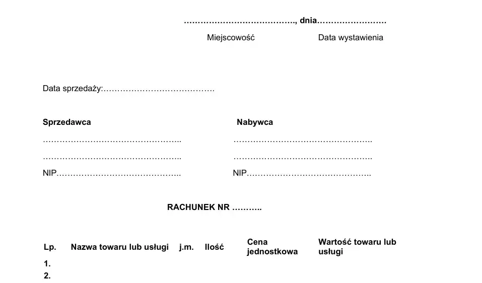Przykładowy wzór rachunku uproszczonego