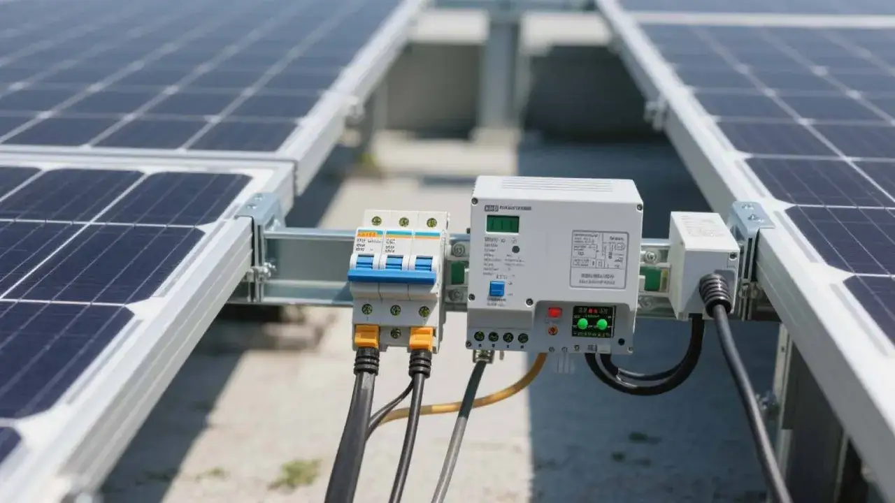 Disjoncteurs et boîtier de contrôle pour un schéma de branchement panneau solaire autoconsommation.
