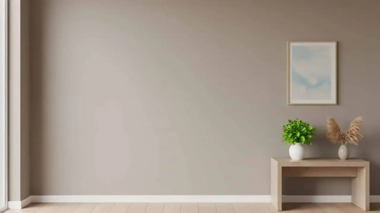 Una pared beige lista para transformar. Aprende como pintar una pared y darle vida a tu hogar con este espacio minimalista.