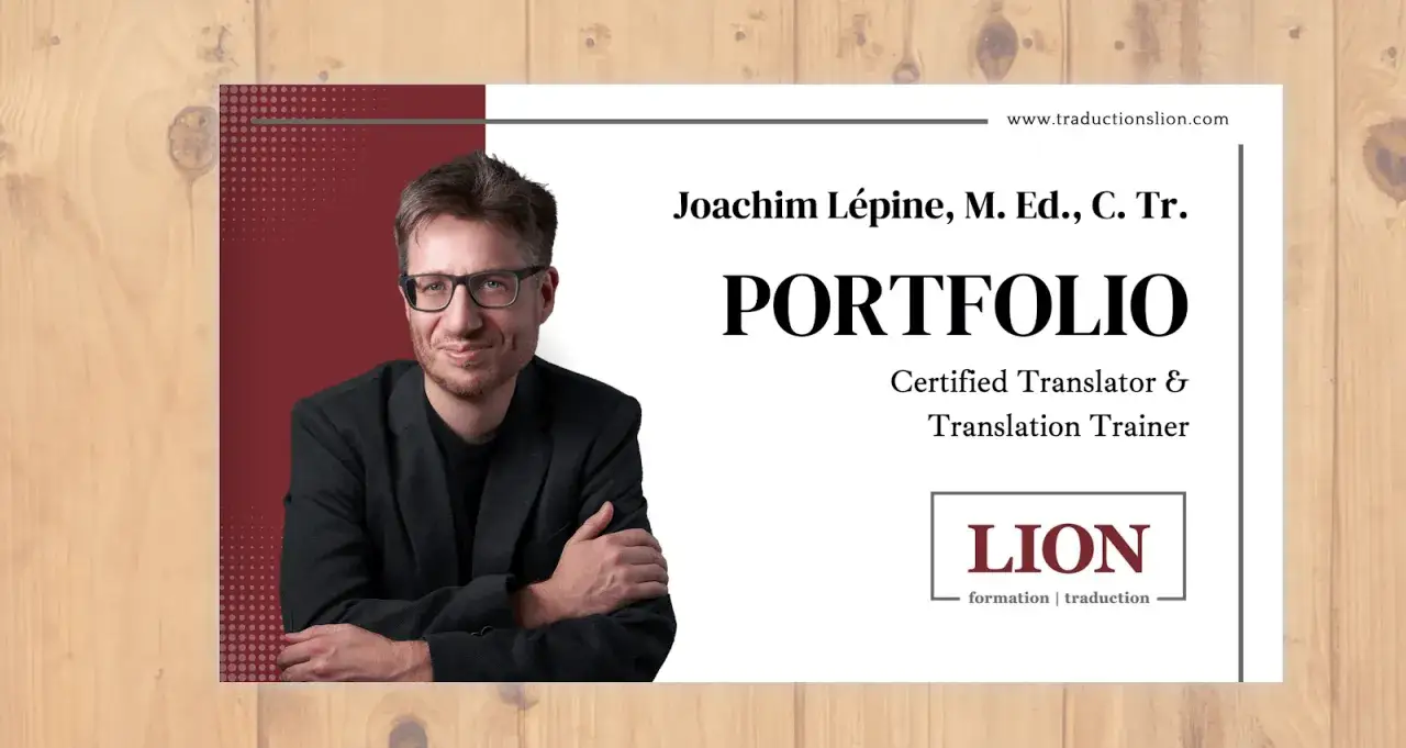 Joachim Lépine, tłumacz i trener, prezentuje swoje portfolio. Sprawdź, co to jest portfolio i jakie usługi oferuje.