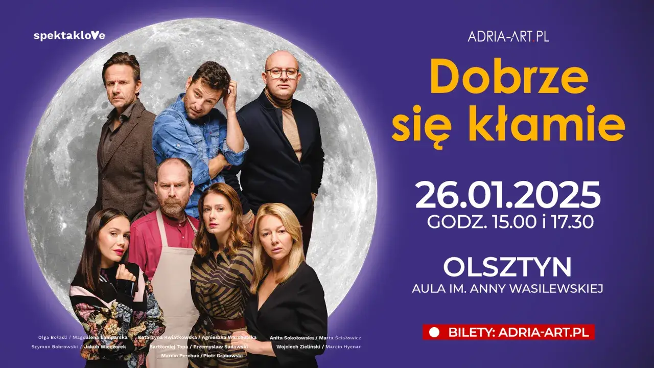 Aktorzy na tle księżyca w plakacie do spektaklu