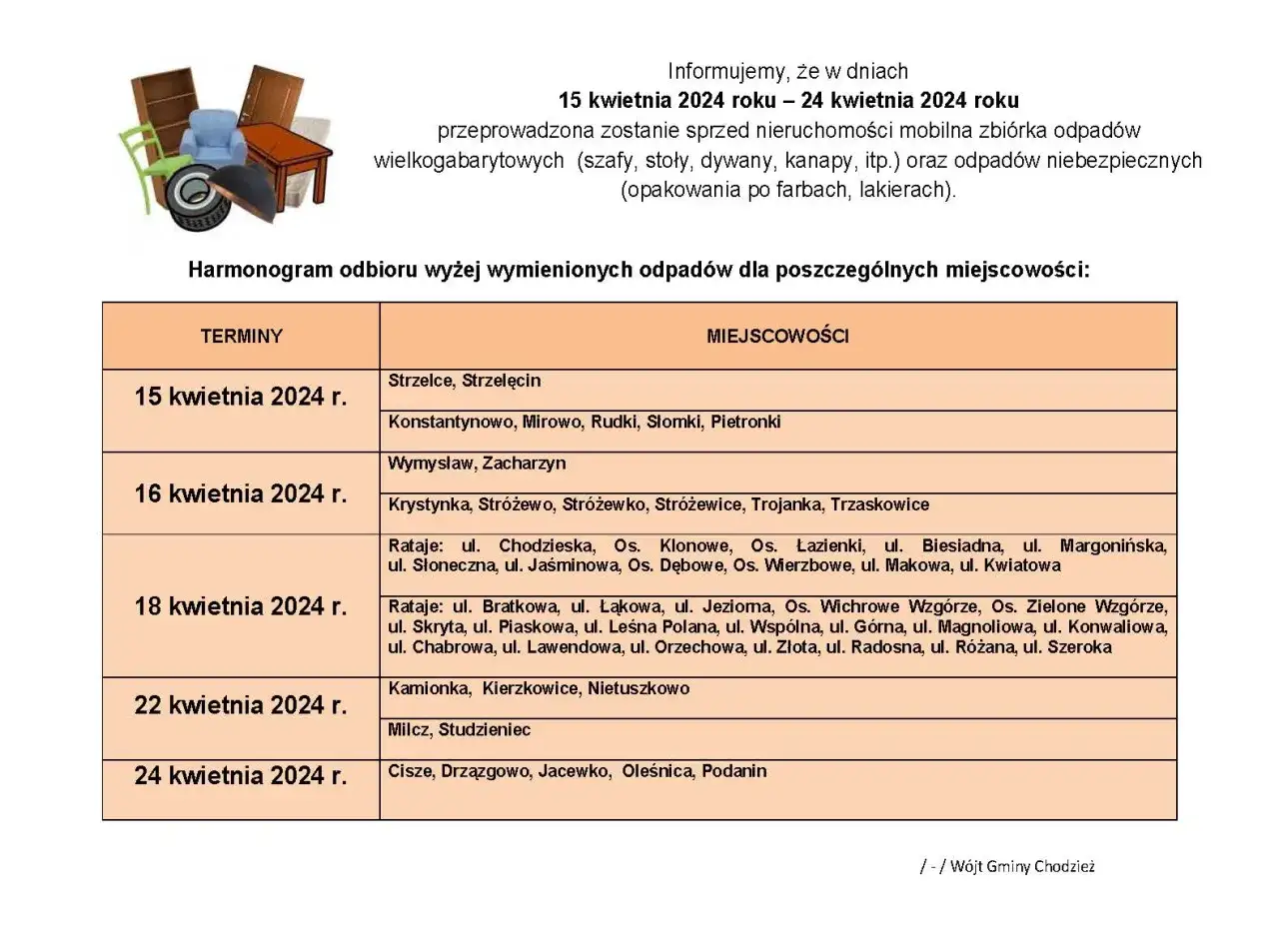 mobilna zbiórka odpadów wielkogabarytowych harmonogram
