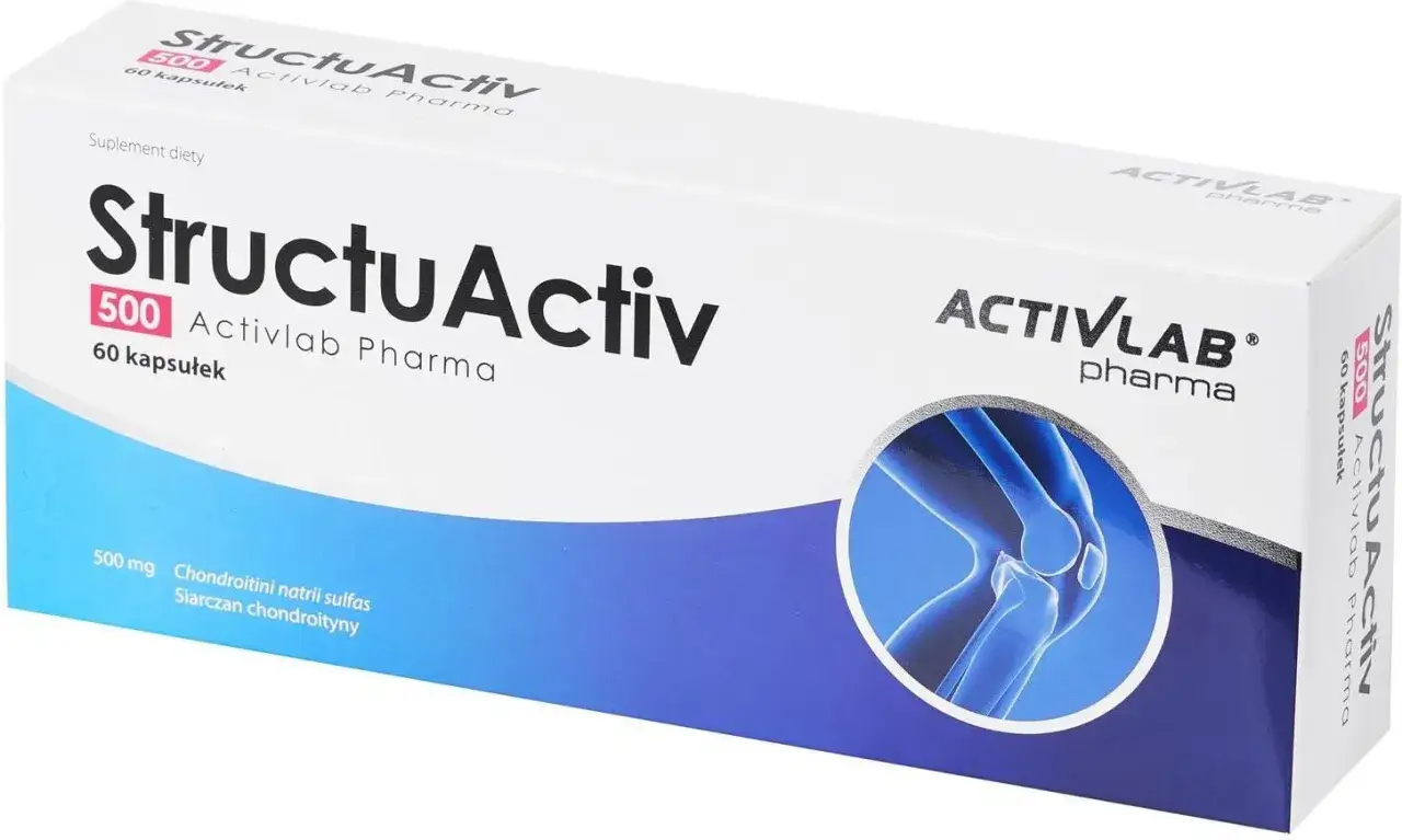Opakowanie StructuActiv 500 mg, 60 kapsułek. Suplement diety z siarczanem chondroityny. Jak długo należy przyjmować Structum? Zapytaj lekarza.