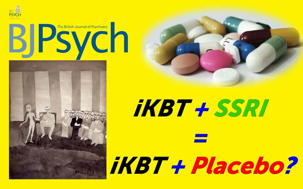Piller och en illustration av en terapigrupp. Frågan ställs om social ångest medicin är effektivare än placebo.