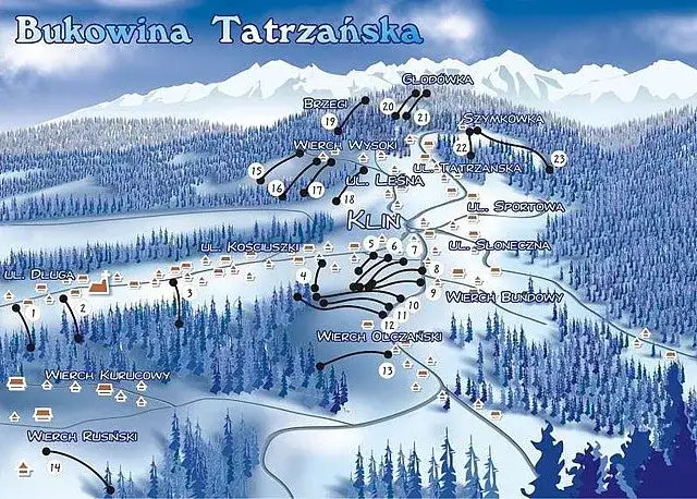 mapa stoków narciarskich Bukowina Tatrzańska