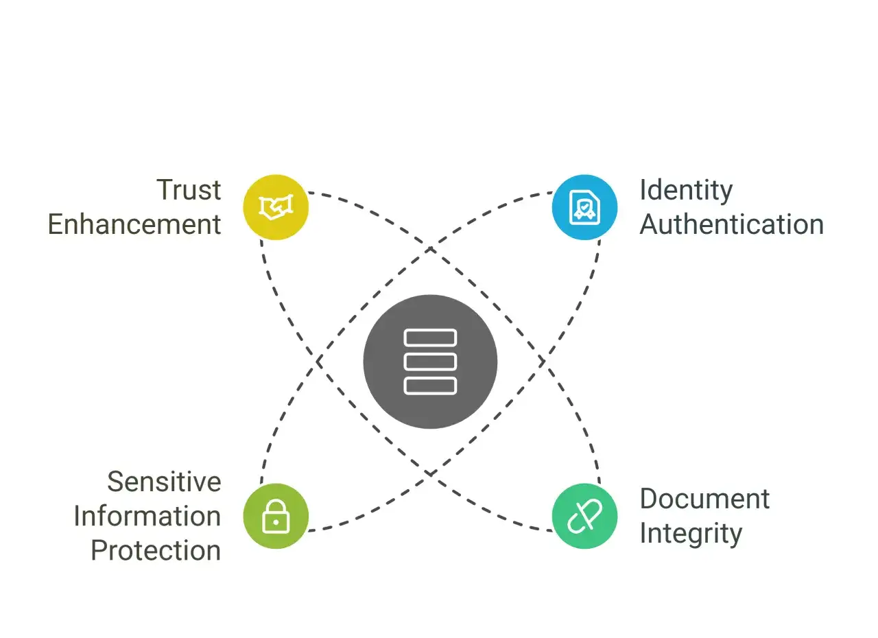 Schema f&uuml;r digitale Zeugnisse: Vertrauensf&ouml;rderung, Identit&auml;tspr&uuml;fung, Schutz sensibler Daten und Dokumentenintegrit&auml;t.
