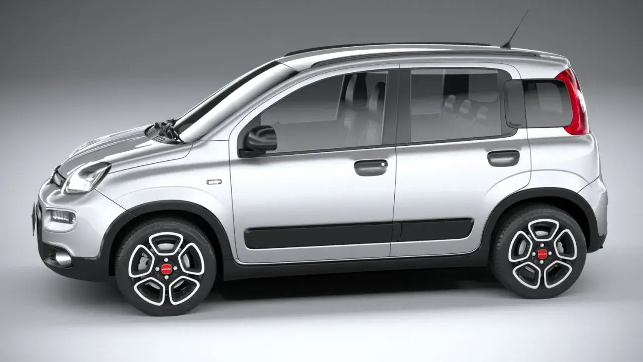 Panda argento, vista laterale. Controlla la pressione gomme panda per un viaggio sicuro.