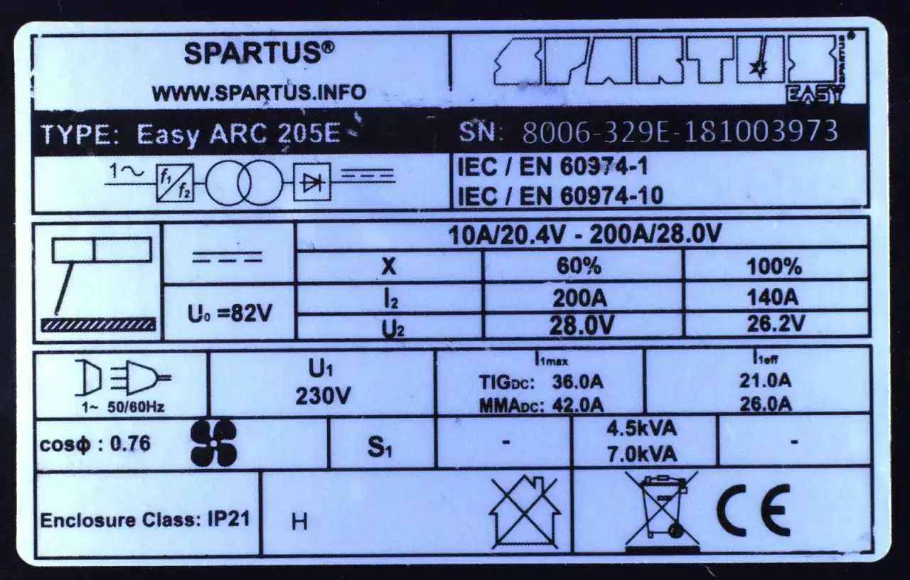 tabliczka znamionowa spawarki inwertorowej