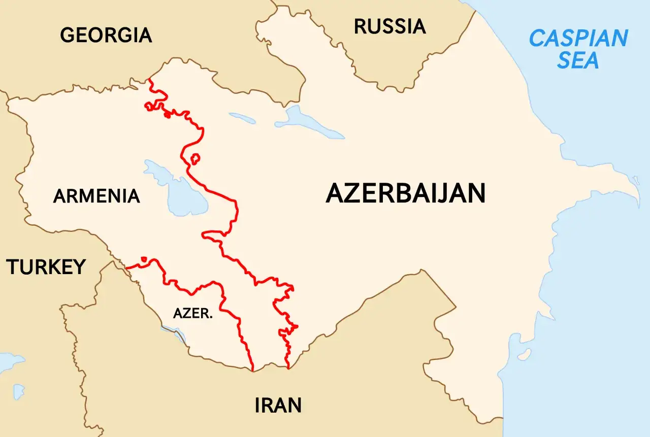 Mapa Kaukazu: z kim graniczy Armenia? Z Gruzją, Azerbejdżanem, Iranem i Turcją. Na wschodzie Morze Kaspijskie.