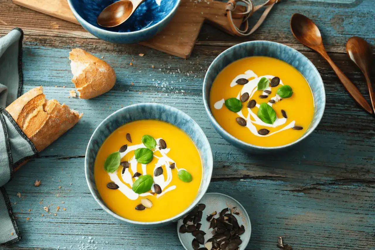 butternut k&uuml;rbis suppe toppings garnierung