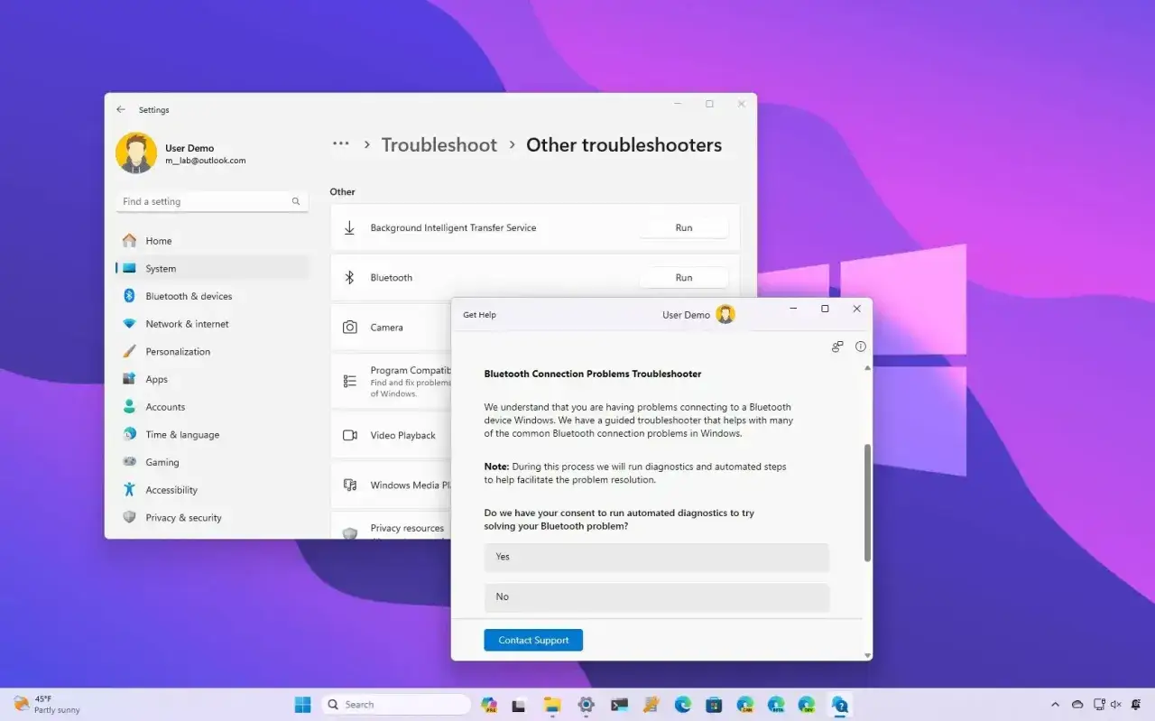 Jak włączyć Bluetooth w Windows 11? Uruchom narzędzie do rozwiązywania problemów z połączeniem Bluetooth.
